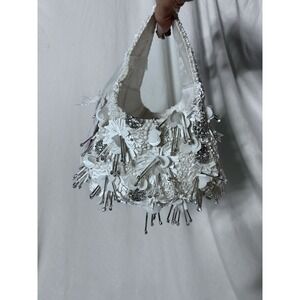 The Cutest NWT Artisan Beaded White Mini Bag From India Holliday party sparkle